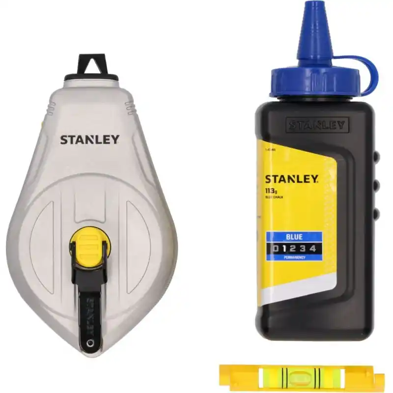 Finale Aktion Stanley STHT47111-0 Schlagschnur Aluminium 1 1,30m,mit blauer Kreide und Schnurwasserwaage
