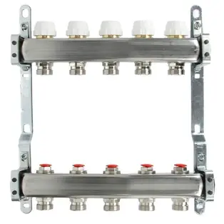 Fußbodenheizungsverteiler 5 Kreise 1" Edelstahl Expressversand