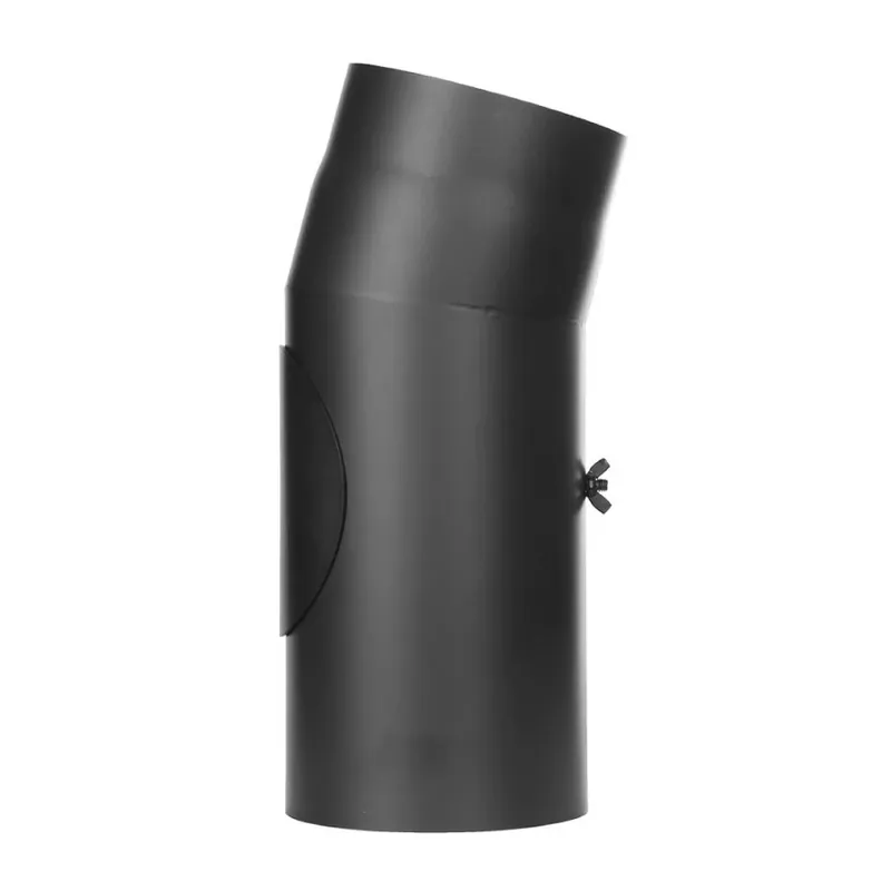 Abverkauf Jeremias Rauchrohr Ofenrohr Winkel 15° mit Tür schwarz Ø 150 mm