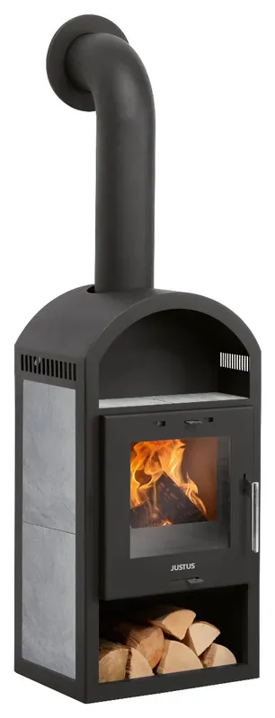 Preis Gesenkt Justus Kaminofen Vegas V 6 kW Stahl Schwarz Specksteinkeramik