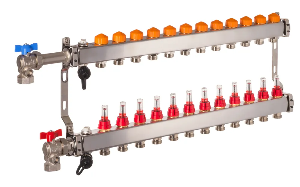 Dyna Heizkreisverteiler für Fußbodenheizung mit 12 Kreisen und automatischer Durchflussregelung Heißes Angebot