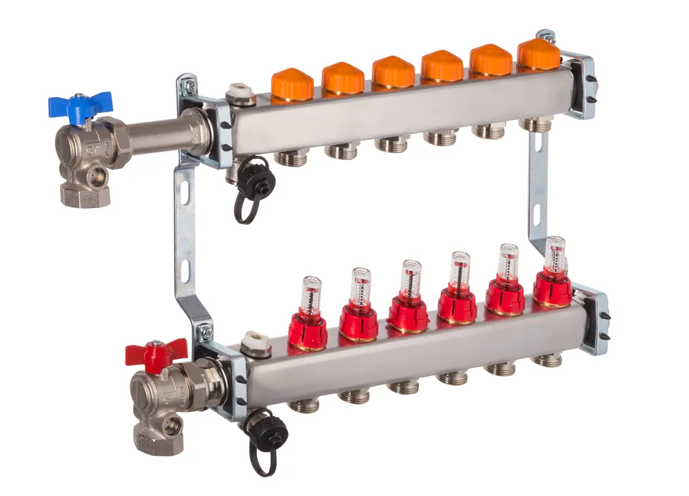 Dyna Heizkreisverteiler für Fußbodenheizung mit 6 Kreisen und automatischer Durchflussregelung Neue Kollektion