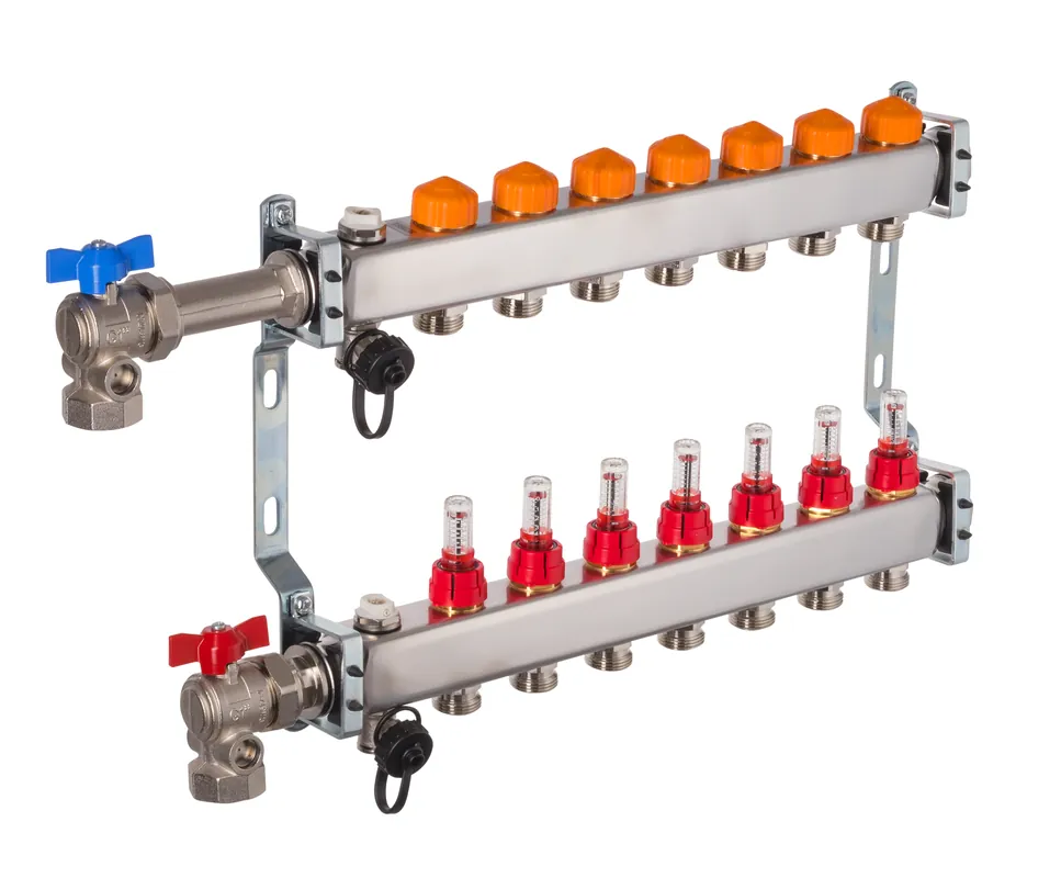 Heißes Angebot Dyna Heizkreisverteiler für Fußbodenheizung mit 7 Kreisen und automatischer Durchflussregelung