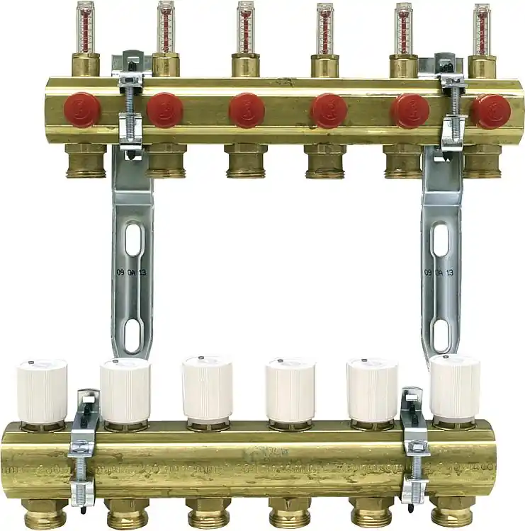 Heizkreisverteiler Messing 1 Durchflussmesser 0,5 - 5 l/min für 9 Gruppen, 3/4 Eurokonus Bestpreis