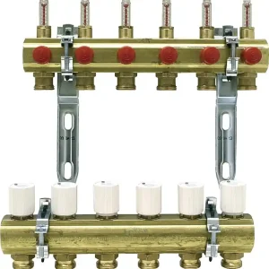 Abverkauf Heizkreisverteiler Messing 1 Durchflussmesser 0,5 - 5 l/min für 10 Gruppen, 3/4 Eurokonus