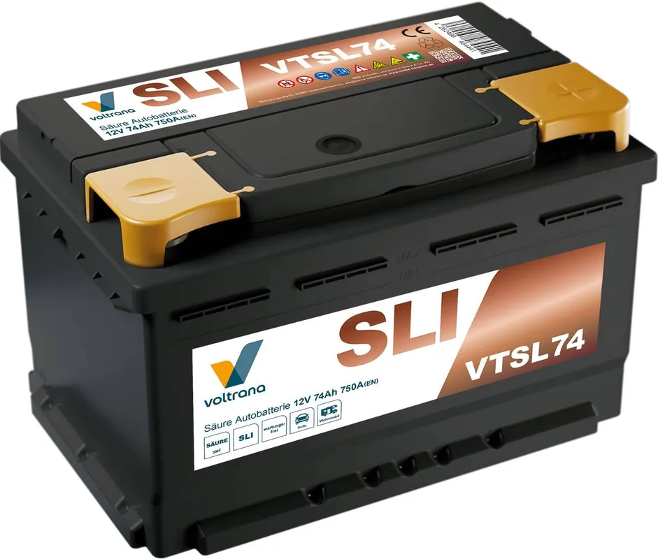 Voltrana Säure SLI Autobatterie 74Ah 12V 750A VTSL74 LBN3/LB3/T6 Zertifiziert