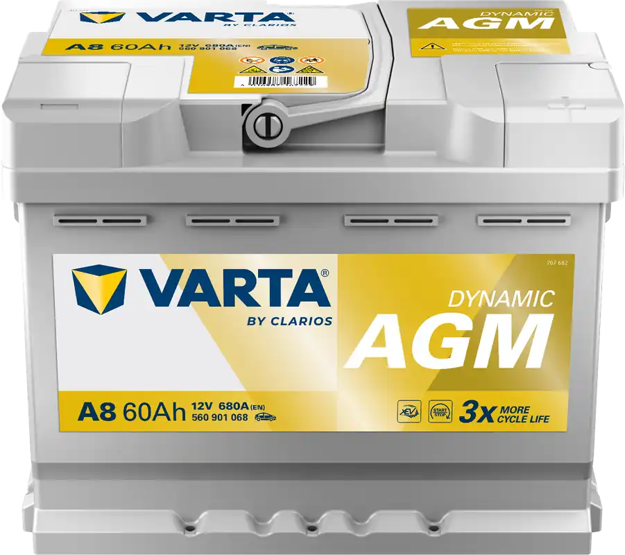 VARTA A8 Silver Dynamic AGM 12V 60Ah 680A Autobatterie Start-Stop 560 901 068 Super-Preis