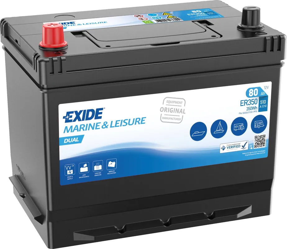 Nur Heute Exide ER350 Dual Versorgungsbatterie Starterbatterie 12V 80Ah 350Wh