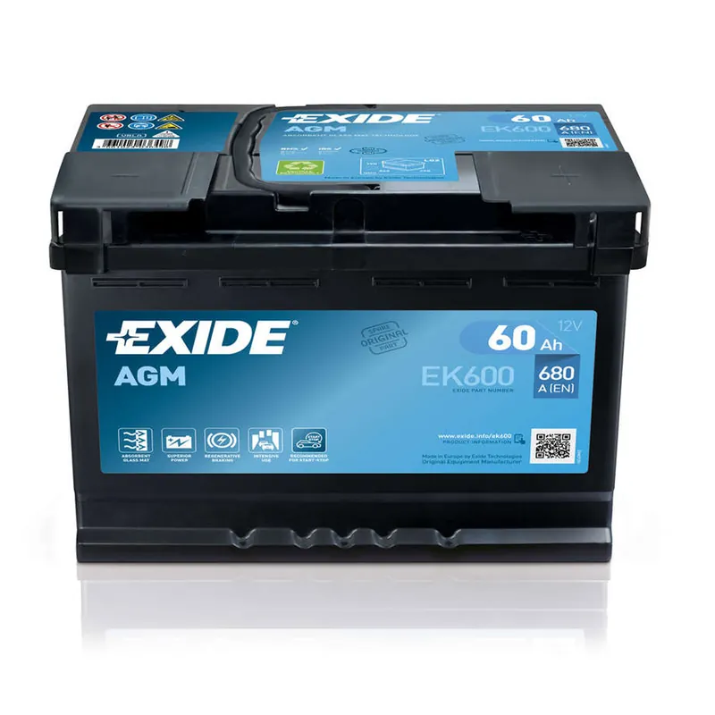 Geprüft Exide EK600 AGM 60Ah 680A Autobatterie Start-Stop