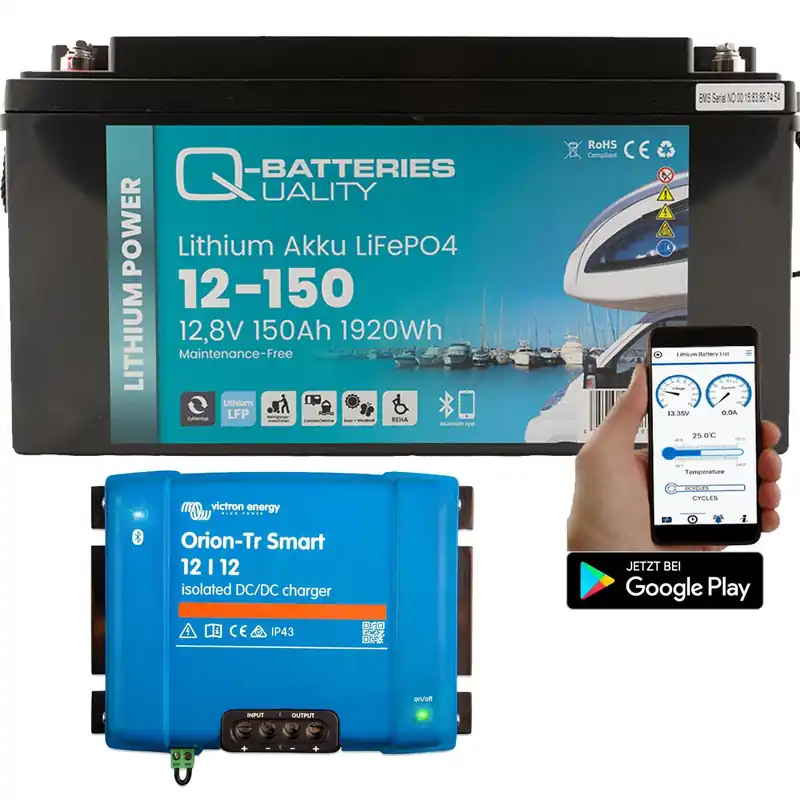 Sichere Zahlung Q-Batteries Lithium Akku 12-150 12,8V 150Ah 1920Wh LiFePO4 Batterie mit Victron Orion Ladegerät