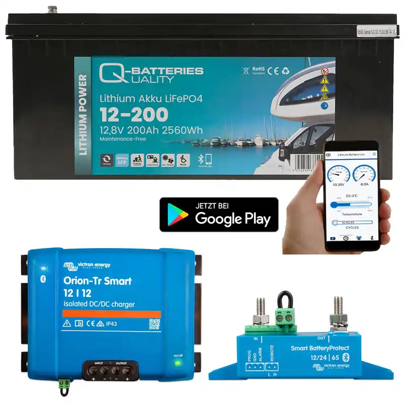 Q-Batteries Lithium Akku 12,8V 200Ah mit Victron Orion-Tr 12/12-18A DC/DC Top-Seller