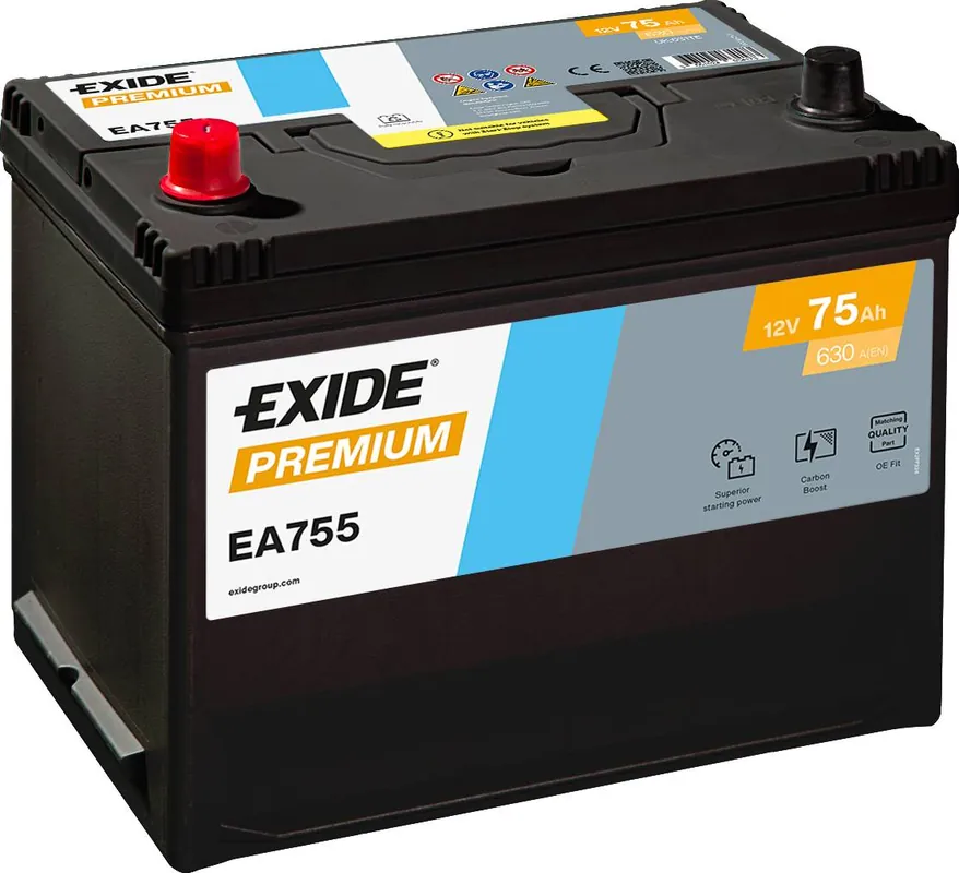 Exide EA755 Premium Carbon Boost 12V 75Ah 630A Autobatterie Ausverkauf
