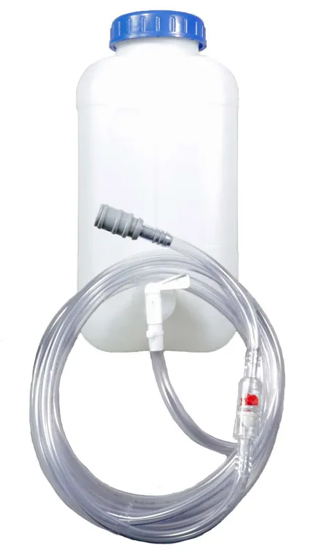 Fallwasserbehälter 10l mit Auslaufhahn, Fließanzeiger mit Filter, Schlauch (4m) und Kupplung Neuheit