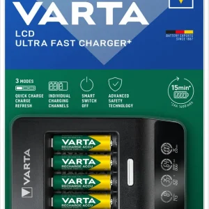 Wochenendangebot Varta Ladegerät 2100mAh LCD Ultra Fast Charger+ inkl. 4x AA 56706