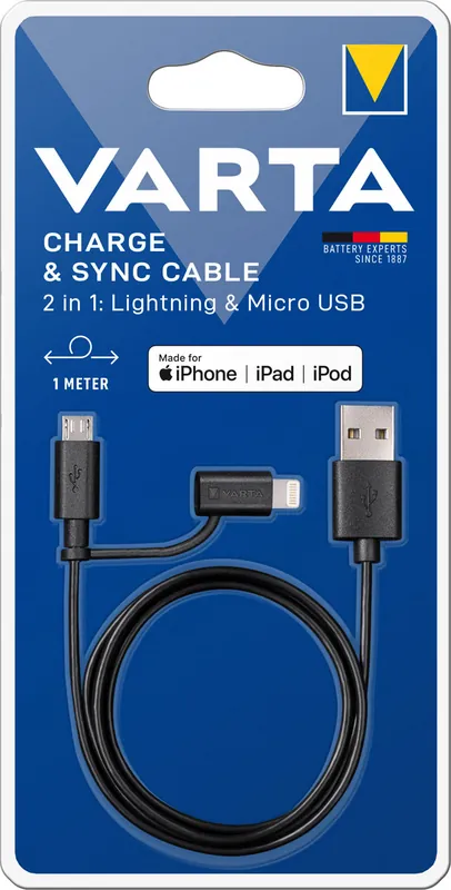 Varta 2in1 Ladekabel Micro USB + Lightning 1m für iPhone und iPad Letzte Chance