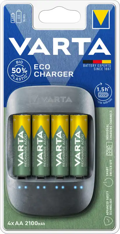 Varta Ladegerät Eco Charger inkl. 4 AA Akkus 2100mAh Jetzt Kaufen