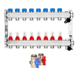 Schnäppchen Heizkreisverteiler PREMIUM 8-fach mit Durchflussmesser und Kugelhahn-Set