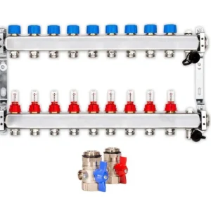 Heizkreisverteiler PREMIUM 9-fach mit Durchflussmesser und Kugelhahn-Set Expressversand