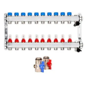 Heizkreisverteiler PREMIUM 10-fach mit Durchflussmesser und Kugelhahn-Set Preiswert