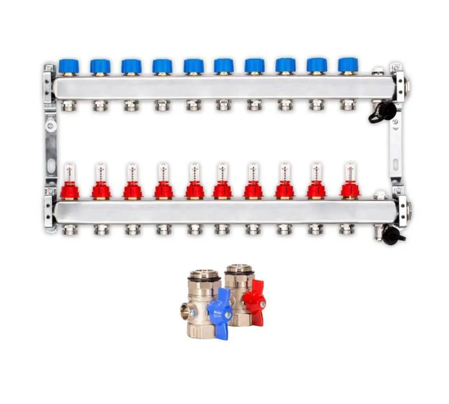 Heizkreisverteiler PREMIUM 10-fach mit Durchflussmesser und Kugelhahn-Set Preiswert