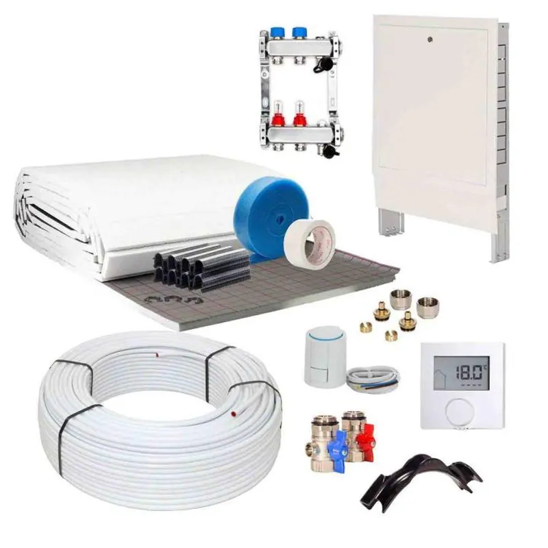 80 m² Set Tackersystem Rollbahn 35 mm WLG 045 16x2 Alu-Verbundrohr Raster 15 cm 6 Heizkreise LCD Regler 230 V + Zubehör Preisknaller