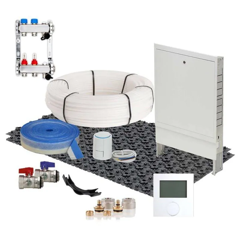 76,8 m² Set Dünnschichtsystem flach 12x2 PE-RT Rohr Raster 10 cm 10 Heizkreise LCD Regler 230 V + Zubehör Ausverkauf