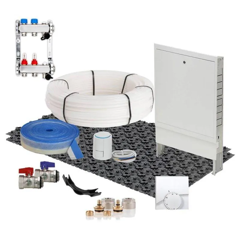 Angebot 96,0 m² Set Dünnschichtsystem flach 12x2 PE-RT Rohr Raster 10 cm 13 Heizkreise Regler 230 V + Zubehör