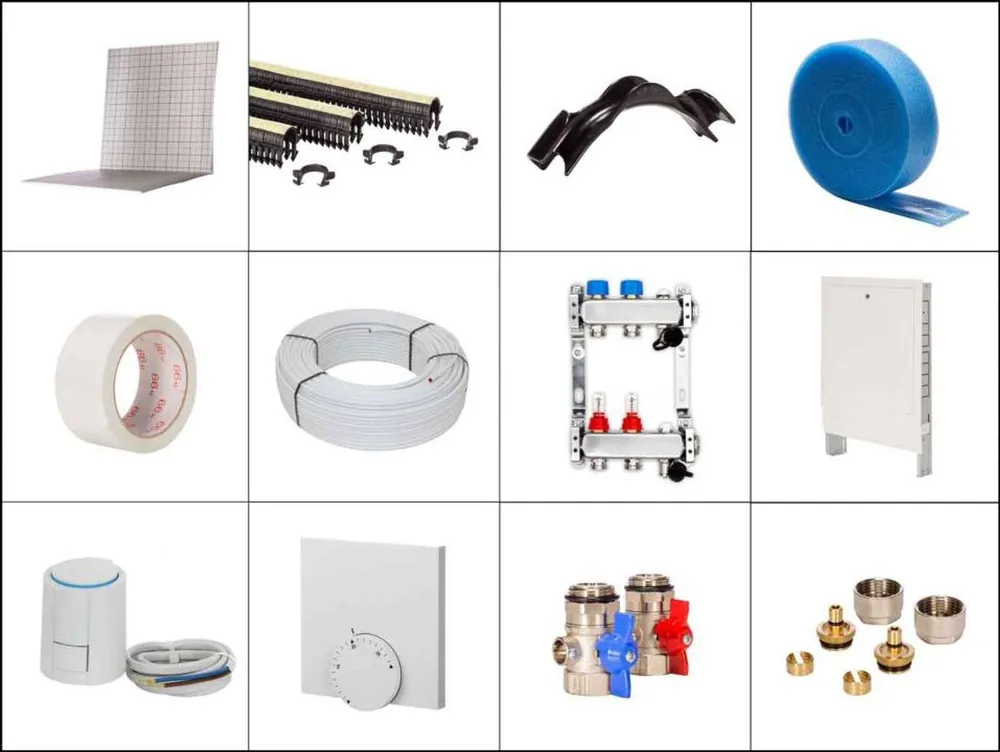 Saisonangebot 20 m² Set Tackersystem Faltplatte 20 mm WLG 045 16x2 Alu-Verbundrohr Raster 15 cm 2 Heizkreise Regler 230 V + Zubehör