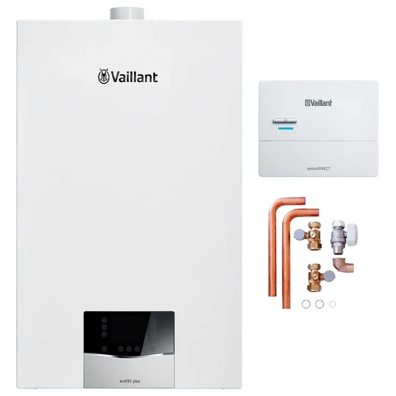Neue Ware Vaillant Gas-Wandheizgerät Paket 1.668/2 ecoTEC plus VC 15CS/1-5, sensoDIRECT VRC 710, Anschlusszubehör