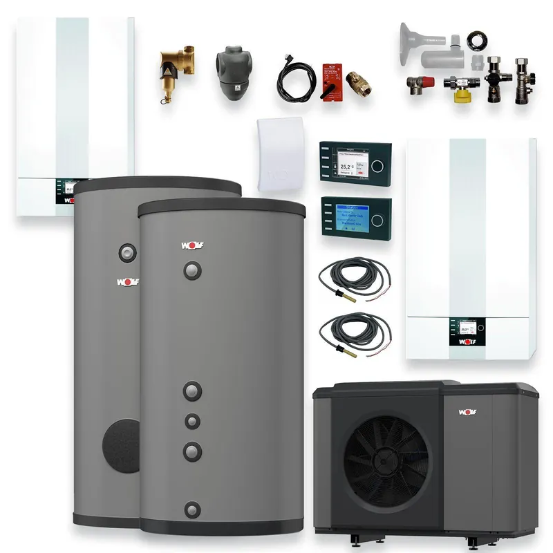 Rabatt Wolf Gas-Hybridheizung 20 kW mit Gasbrennwert-Heiztherme CGB-2-20, Luft-/Wasser-Wärmepumpe CHA-10/400V, 200 L Pufferspeicher SPU-1, 300 L Warmwasserspeicher SEW-1, Bedienmodul BM-2