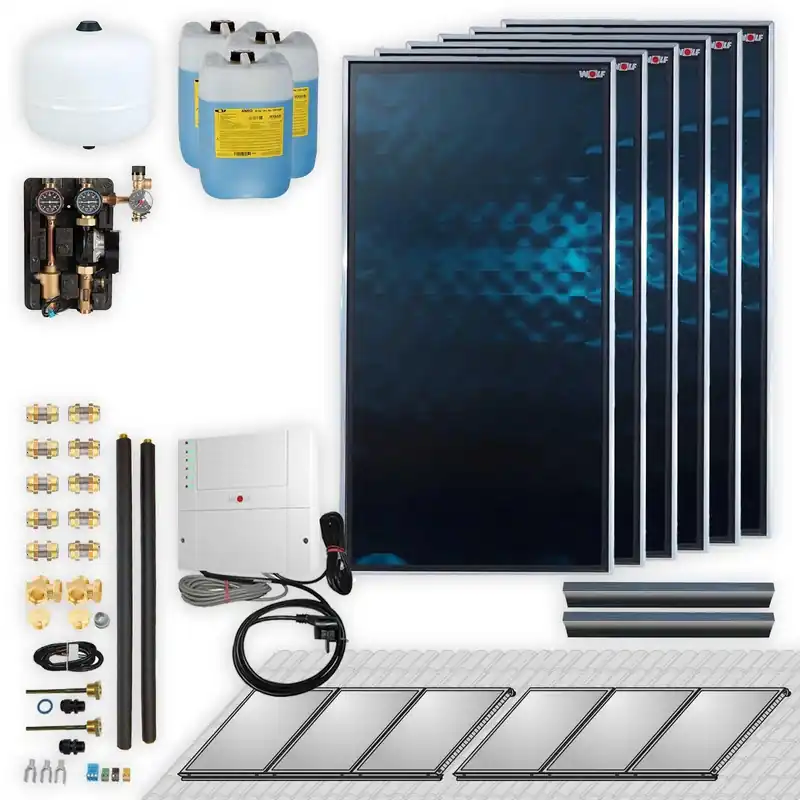 Heißes Angebot Wolf Solar Paket 13,8 m² mit 6 Flachkollektoren TopSon F3-1, SM2-2 Regelung