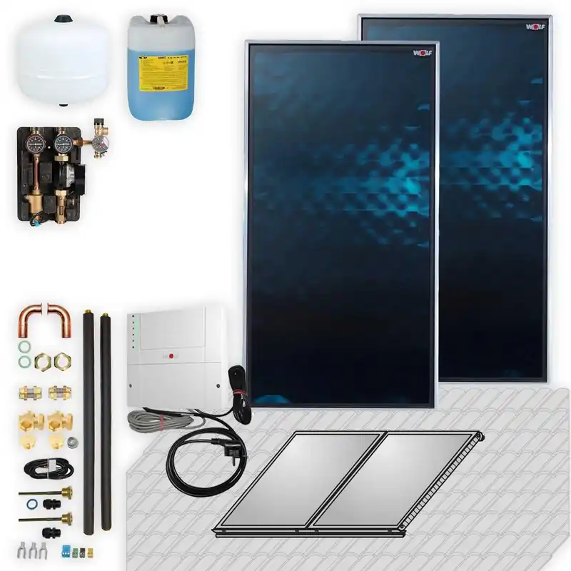 Nur Für Kurze Zeit Wolf Solar Paket 4,6 m² mit 2 Flachkollektoren TopSon F3-1, SM1-2 Regelung