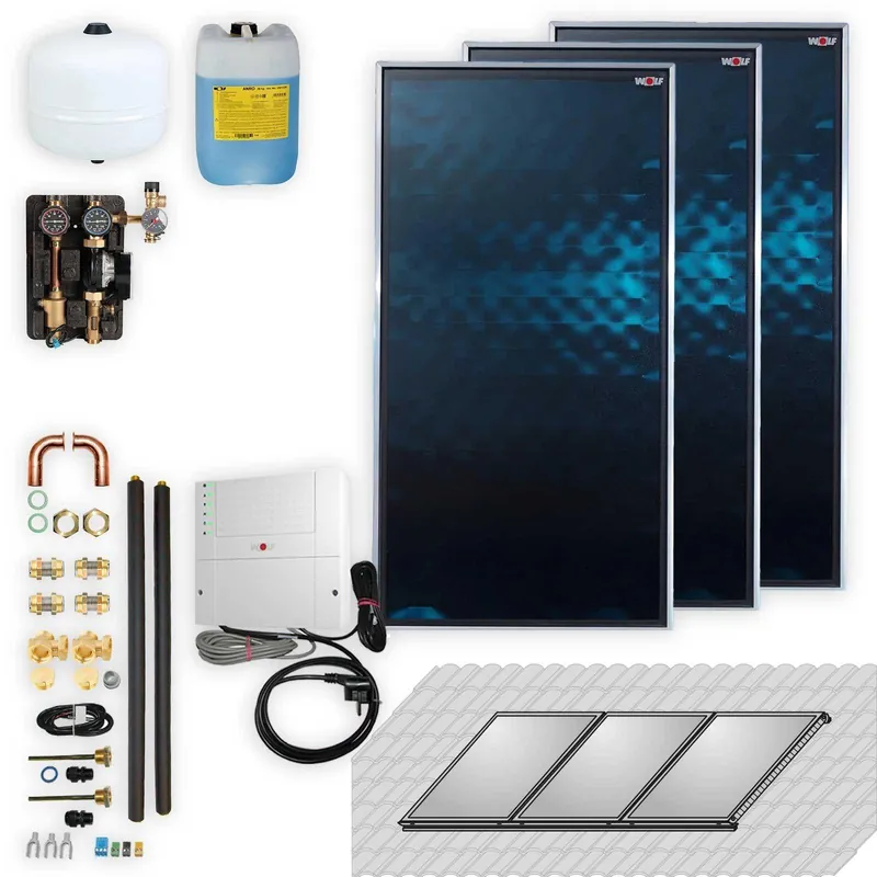 Kracherpreis Wolf Solar Paket 6,9 m² mit 3 Flachkollektoren TopSon F3-1, SM1-2 Regelung