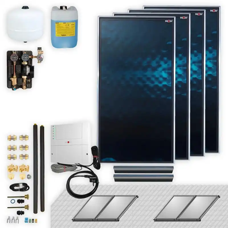 Wolf Solar Paket 9,2 m² mit 4 Flachkollektoren TopSon F3-1, SM2-1 Regelung Preisknaller