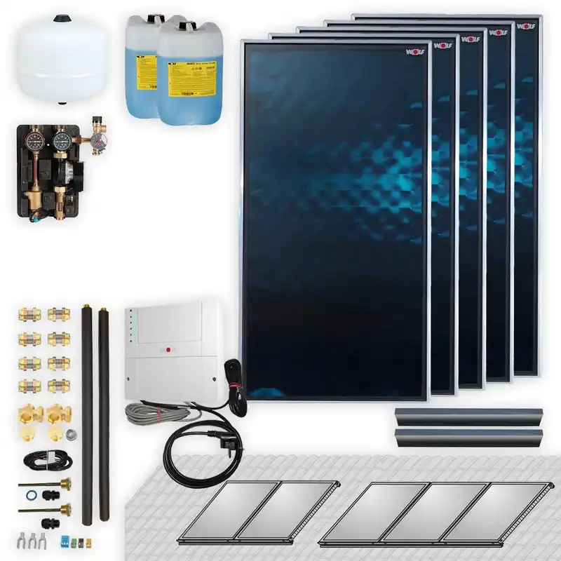 Preis Gesenkt Wolf Solar-Paket 11,5 m² mit 5 Flachkollektoren CFK-1, SM2-2 Regelung