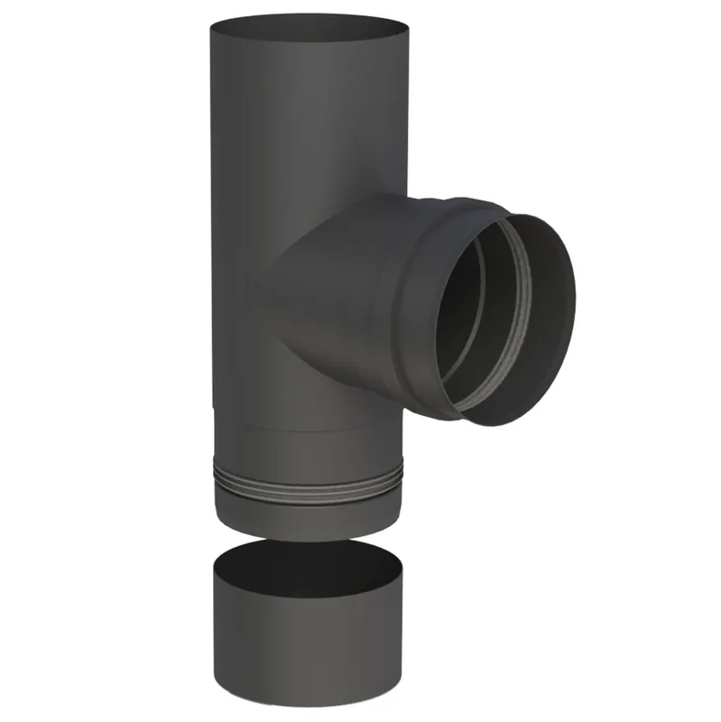 Jeremias PELLET-LINE T-Anschluss 90° mit abnehmbahrer Kondensatschale, Abgang mit FU-Muffe inkl. Dichtung (Geräteanschluss) Edelstahl schwarz Ø 80 mm Angebot