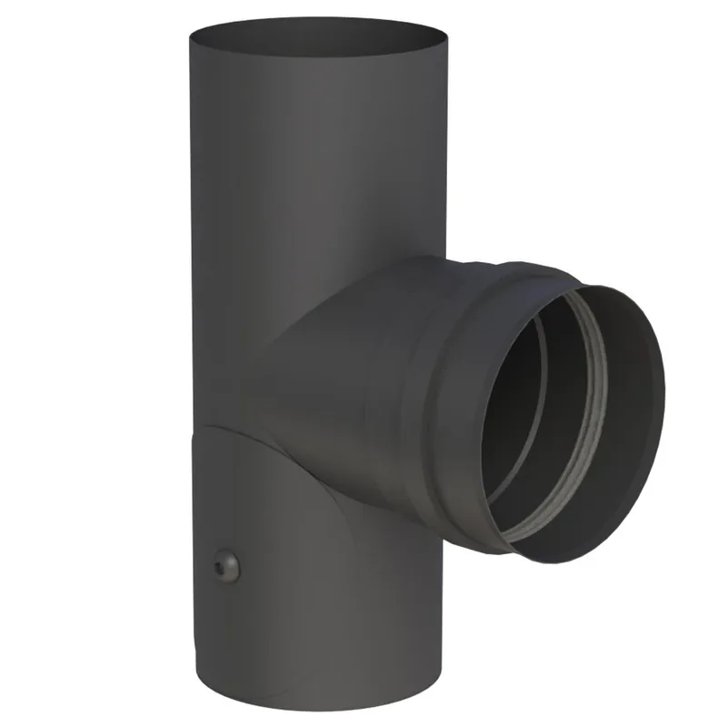Jeremias PELLET-LINE T-Anschluss 90° mit Revisionsöffnung, Abgang mit FU-Muffe inkl. Dichtung (Geräteanschluss) Edelstahl schwarz Ø 80 mm Knallerangebot