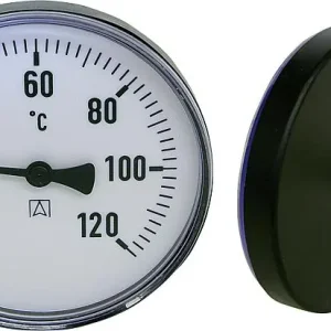 Bimetall-Zeigerthermometer 0-120 C d =100mm, Kunststoffgehäuse mit Fühler 40mm Echt