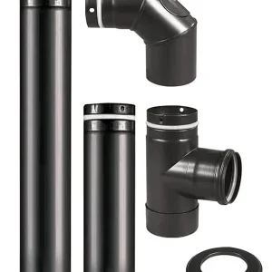 Pellet-Abgasrohrset für Pelletsöfen Oranier/Justus, Ø 80 mm, Schwarz emailliert Direktkauf