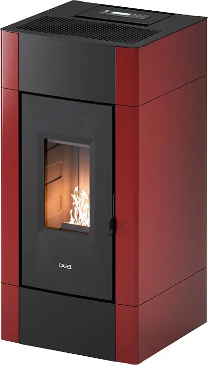 Neu Pelletofen Cadel Cristal 9, Verkleidung Metall Rot