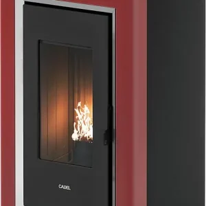 Pelletofen Cadel Prince Plus 11, T1 Wifi Grundgerät mit Verkleidung Metall Rot 11 KW, Warmluftverteilung Versand Am Gleichen Tag