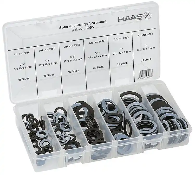 Letzte Chance Solar-Dichtungs-Sortiment Größe DN 10 (3/8") x DN 25 (1") Inhalt 150 Stk.