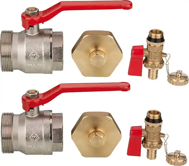Preis Gesenkt Soleverteiler-Set 2x Kugelhahn DN 40 IG x DN 50 AG 2x Kappe DN 50