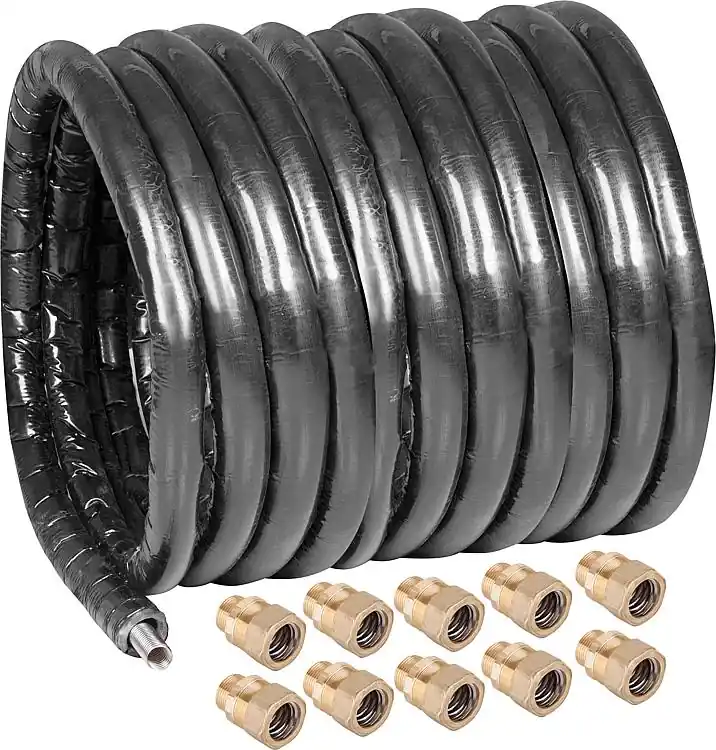 Spiralrohrset für Wärmepumpen DN25, 25m mit Isolierung und10x Verschraubung 1"AG Expressversand