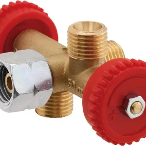 Echt 3-fach Abzweigventil G 1/4" LH-ÜM x (3x) G 1/4" LH-KN mit 2 absperrbaren Abgängen
